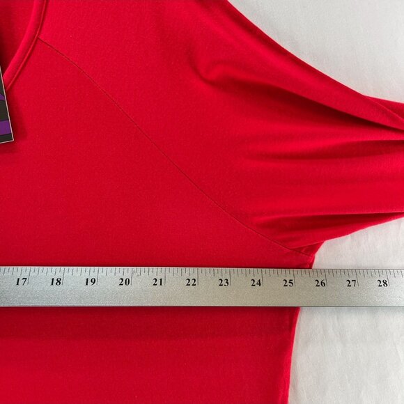 DOUBLJU Pleated Babydoll Dress 5XL Long Sleeve Scoop Neck Pullover Stretch Red - Picture 8 of 10